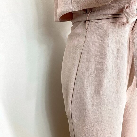ARITZIA BABATON SOFT PINK STRAPLESS NEW FLUTTER WIDE CROPPED LEG BELTED JUMPSUIT - Picture 7 of 12
